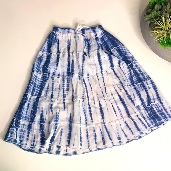 Children’s Place boho Tiered tie dye maxi skirt 4 blue white - Picture 1 of 6